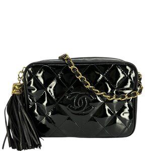 Chanel Vintage Quilted Patent Leather Tassel Camera Bag